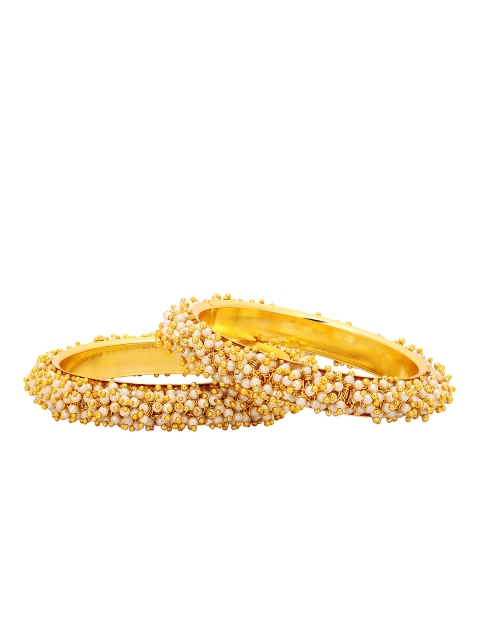 

Adwitiya Set of 2 Gold-Plated & Off-White Pearl Beaded Handcrafted Bangles