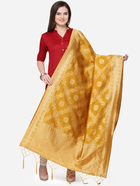 

Satrani Yellow & Gold-Coloured Woven Design Jacquard Banarasi Dupatta