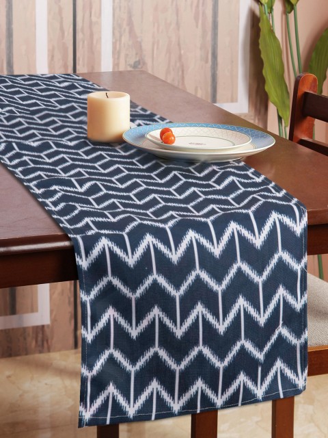 

HOUZZCODE Blue & White Ikat Chevron Printed Rectangular Table Runner