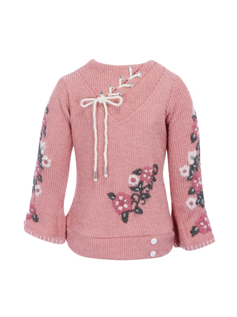 

CUTECUMBER Girls Peach-Coloured Embroidered Top