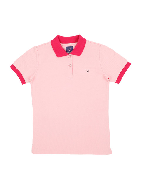 

Allen Solly Junior Girls Pink Solid Polo Collar T-shirt
