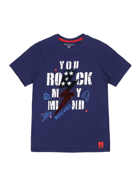 

Pantaloons Junior Boys Navy Blue Printed Round Neck T-shirt