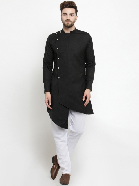 

TREEMODA Men Black & White Solid Linen Kurta with Pyjamas