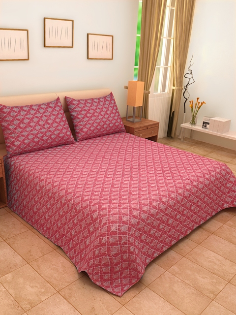 

KLOTTHE Red & White Printed Double Bed Cover With 2 Pillow Covers