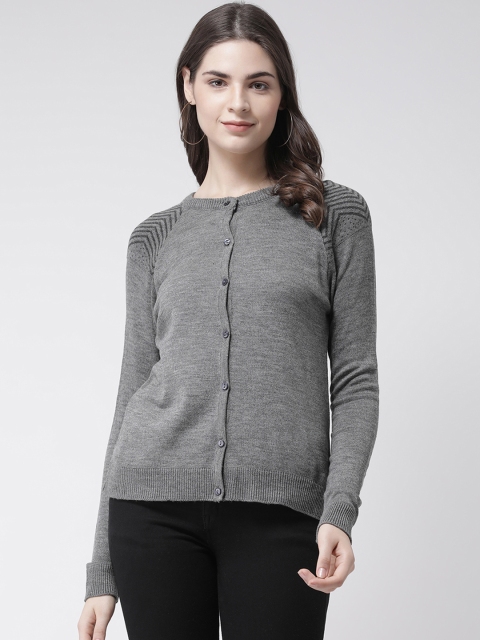 

Club York Women Grey Self Design Cardigan Sweater