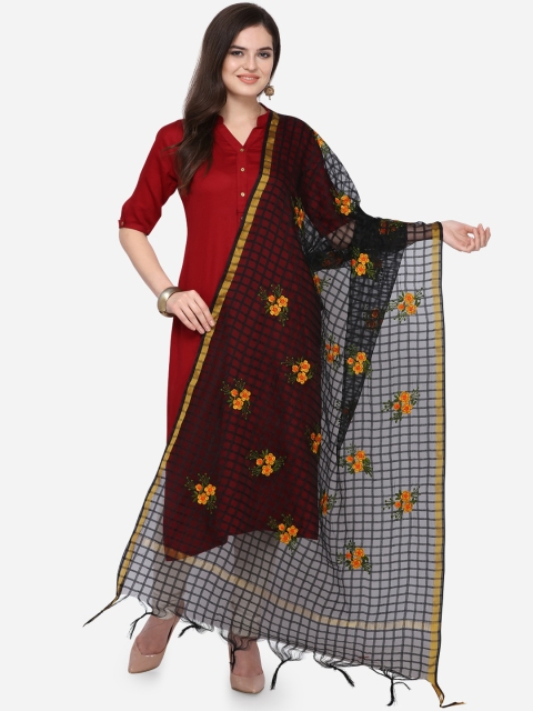 

Satrani Black & Yellow Embroidered Dupatta