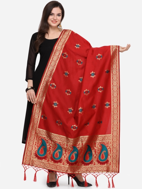 

Satrani Maroon & Gold-Coloured Woven Design Jacquard Banarasi Dupatta