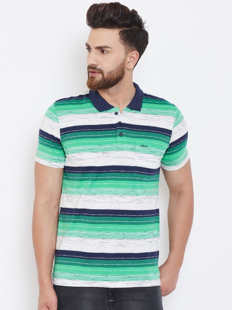 

Adobe Men Green Striped Polo Collar T-shirt