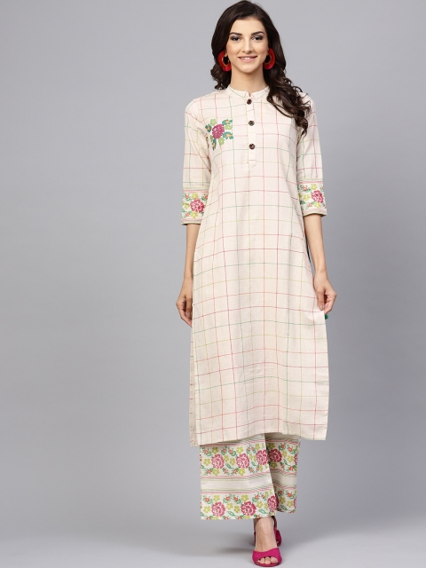 

Yuris Women Cream-Coloured & Green Printed Kurta with Palazzos