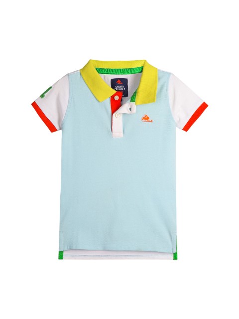

Cherry Crumble Unisex Kids Blue Colourblocked Polo Collar T-shirt