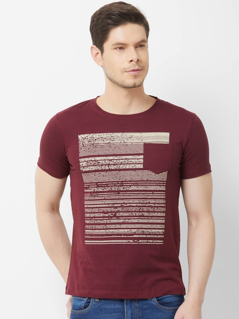 

FiTZ Men Maroon & Beige Slim-Fit Striped Round Neck T-shirt