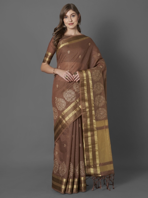 

Mitera Brown Silk Blend Woven Design Banarasi Saree