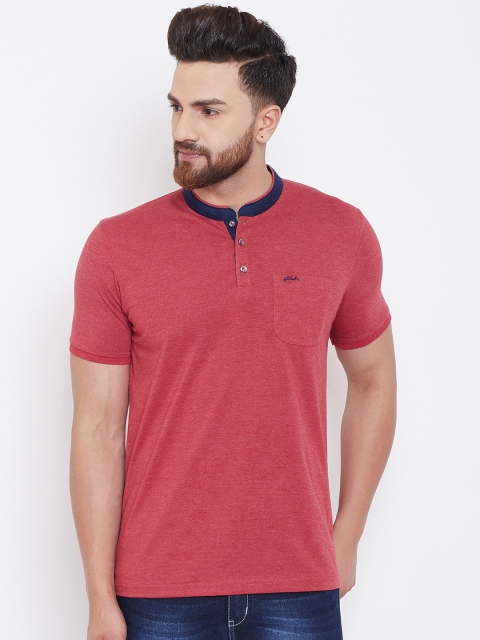 

Adobe Men Red Colourblocked Mandarin Collar T-shirt