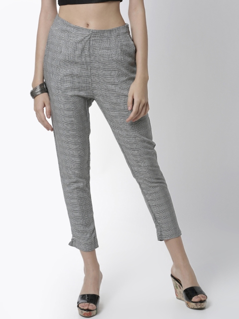 

De Moza Women Black & White Skinny Fit Self Design Cigarette Trousers