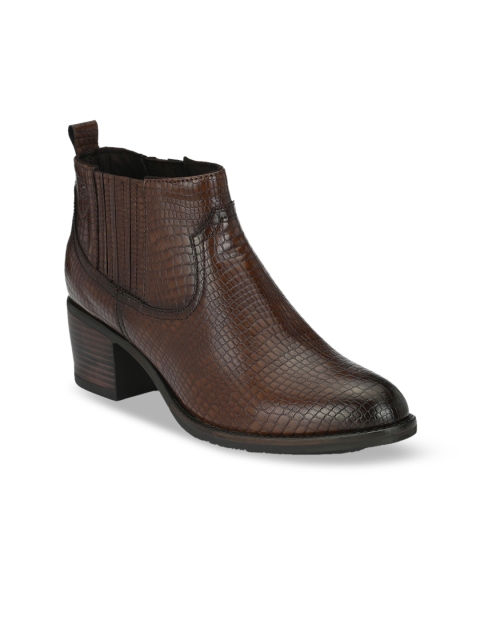 

Delize Women Brown Textured Mid-Top Chelsea Heeled Boots