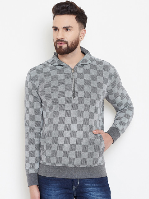 

GRITSTONES Men Grey Self Design Hooded T-shirt