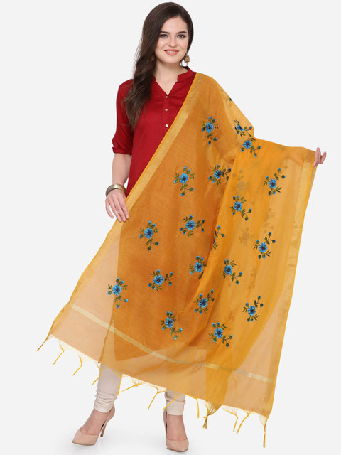 

Satrani Yellow & Blue Embroidered Dupatta