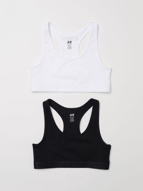 

H&M Girls 2-Pack Crop Tops, Black