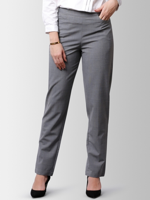 

FableStreet Women Grey Straight Fit Solid Formal Trousers