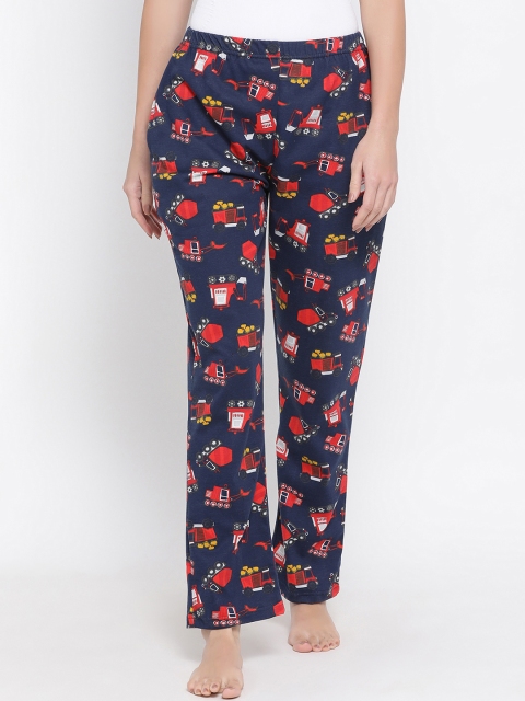 

Clovia Women Blue & Red Printed Lounge Pants LB0176B083XL, Navy blue