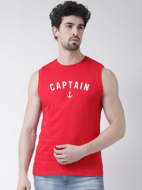 

Friskers Men Red & White Printed Round Neck T-shirt