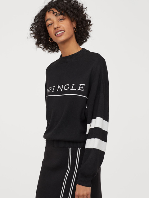 

H&M Women Black Printed Fine-Knit Jumper