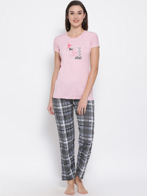 

Clovia Women Pink & Grey Night Suit LS0473P22