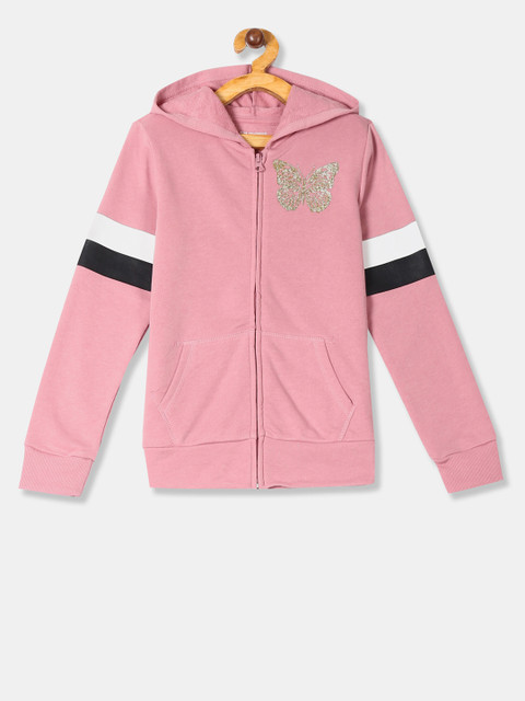 

The Childrens Place Girls Pink Solid Hooded Front-Open Sweatshirt