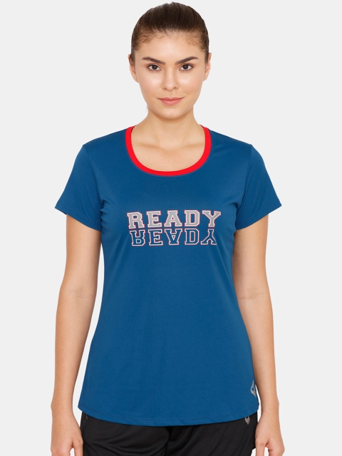 

Zelocity Women Blue Printed Round Neck T-shirt
