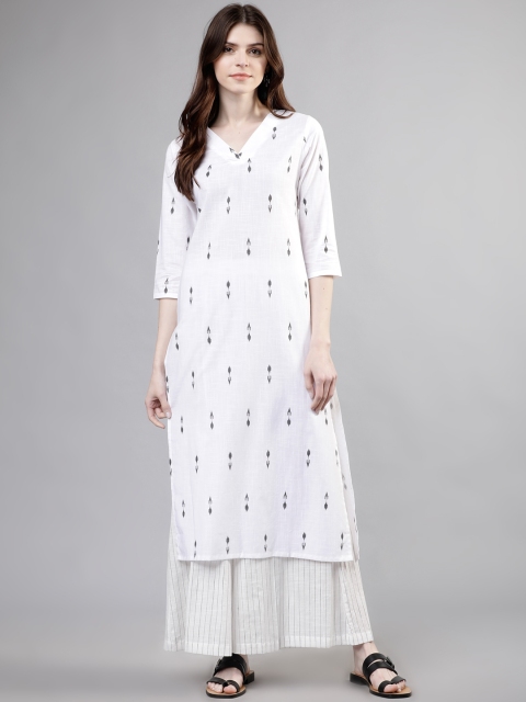 

Vishudh Women Off-White & Grey Printed Kurta with Palazzos