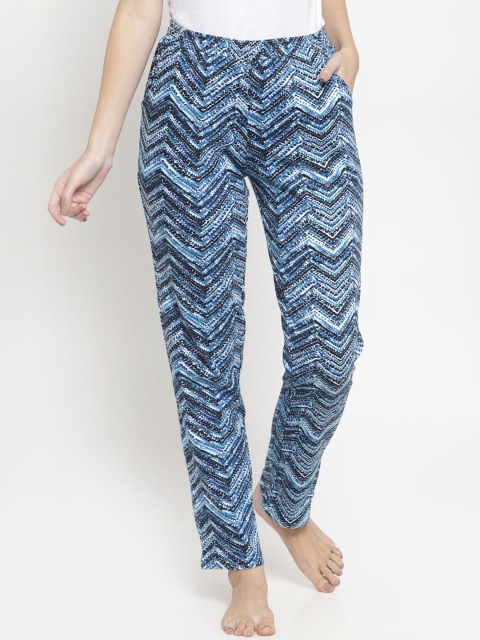

Boston Club Women Blue & Black Printed High-Rise Lounge Pants