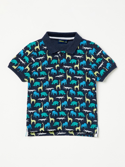 

Juniors by Lifestyle Boys Navy Blue Printed Polo Collar T-shirt