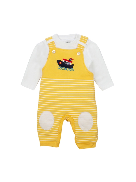

MeeMee Boys Yellow & White Striped Dungaree with T-shirt
