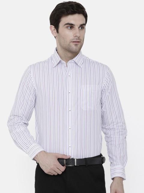 

Double Two Men White & Blue Slim Fit Striped Semiformal Shirt