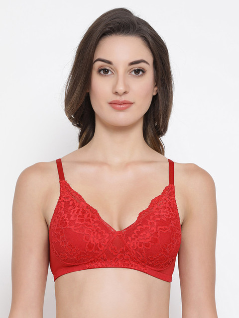 

Clovia Red Self-Design Non-Wired Lightly Padded Lace Everyday Bra BR1875P04