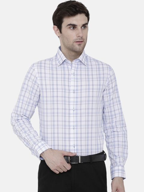 

Double Two Men Blue & White Slim Fit Checked Formal Shirt