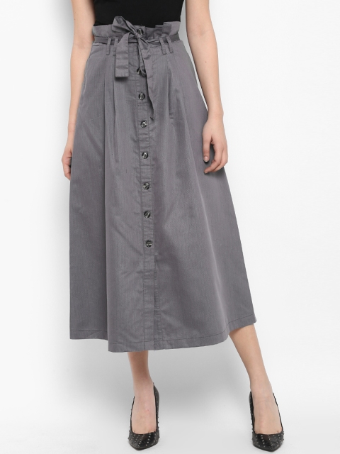 

FOSH Women Grey Self Design Midi A-Line Skirt