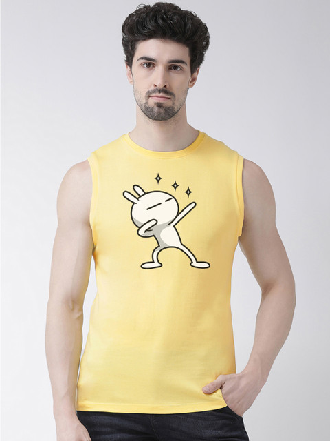 

Friskers Men Yellow & White Printed Round Neck T-shirt
