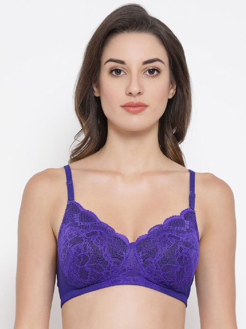 

Clovia Purple Solid Non-Wired Lightly Padded Lace Multiway Everyday Bra BR1879P12
