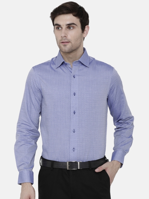 

Double Two Men Blue Slim Fit Self Design Formal Shirt