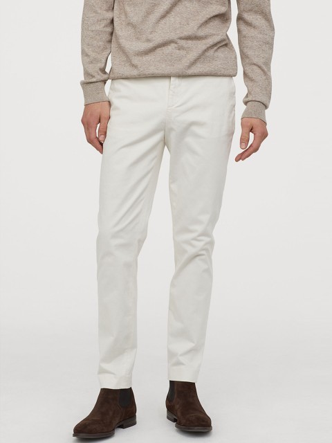 

H&M Men Cream-Coloured Solid Cotton Chinos Slim Fit