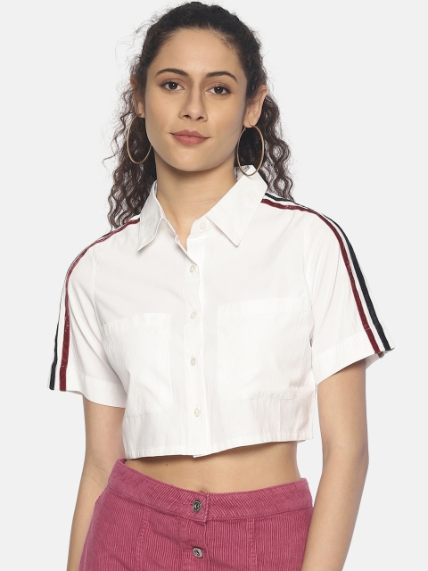 

AARA Women White Regular Fit Striped Casual Shirt