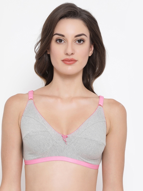 

Clovia Grey & Pink Solid Non-Wired Non Padded Everyday Bra BR0185A0132B