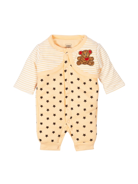 

MeeMee Infants Peach-Coloured & Black Printed Rompers
