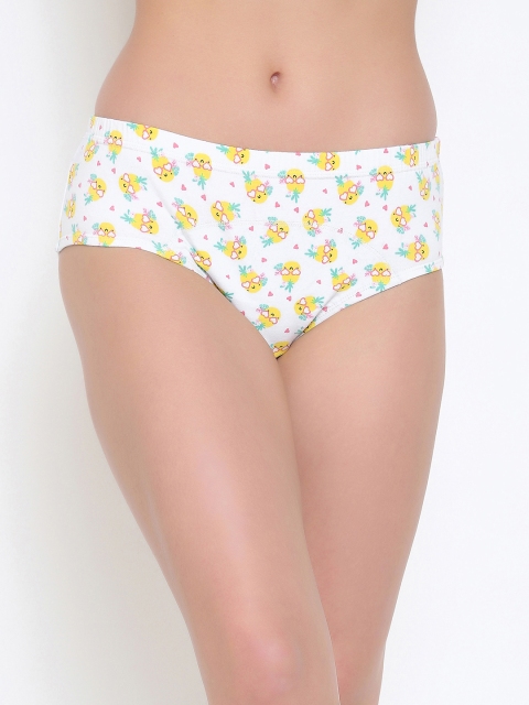 

Clovia Women White & Yellow Printed Period Brief PN2986T183