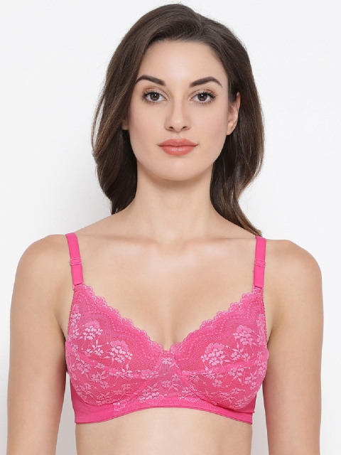 

Clovia Pink Solid Non-Wired Lightly Padded Lace Everyday Bra BR1879P1432B