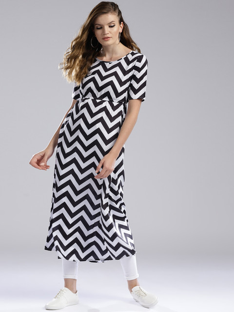 

Hubberholme Women White & Black Striped A-Line Kurta
