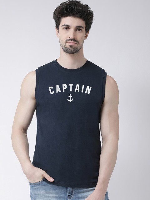 

Friskers Men Navy Blue & White Printed Round Neck T-shirt
