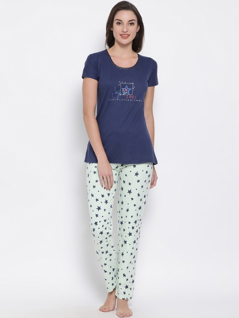

Clovia Women Navy Blue Printed Night Suit LS0481P08