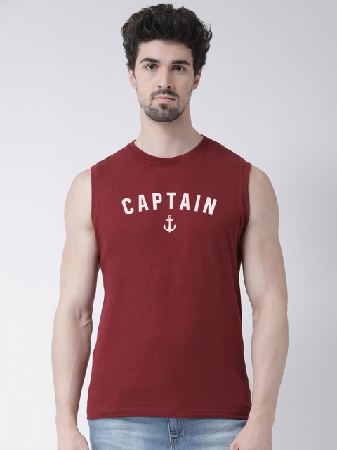 

Friskers Men Maroon & White Printed Round Neck T-shirt